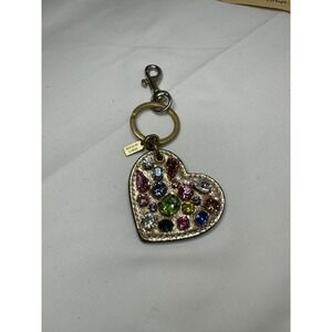 Coach Heart Vintage Bag Charm Keychain Gold Tone Multi Color Rhinestone‎ Bling